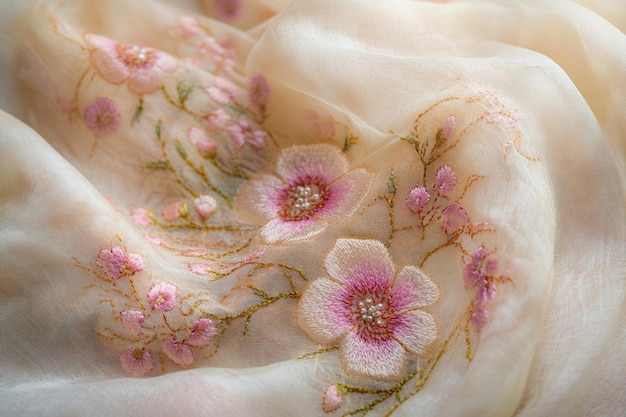 haft na płótnie — delikatny wzór kwiatowy